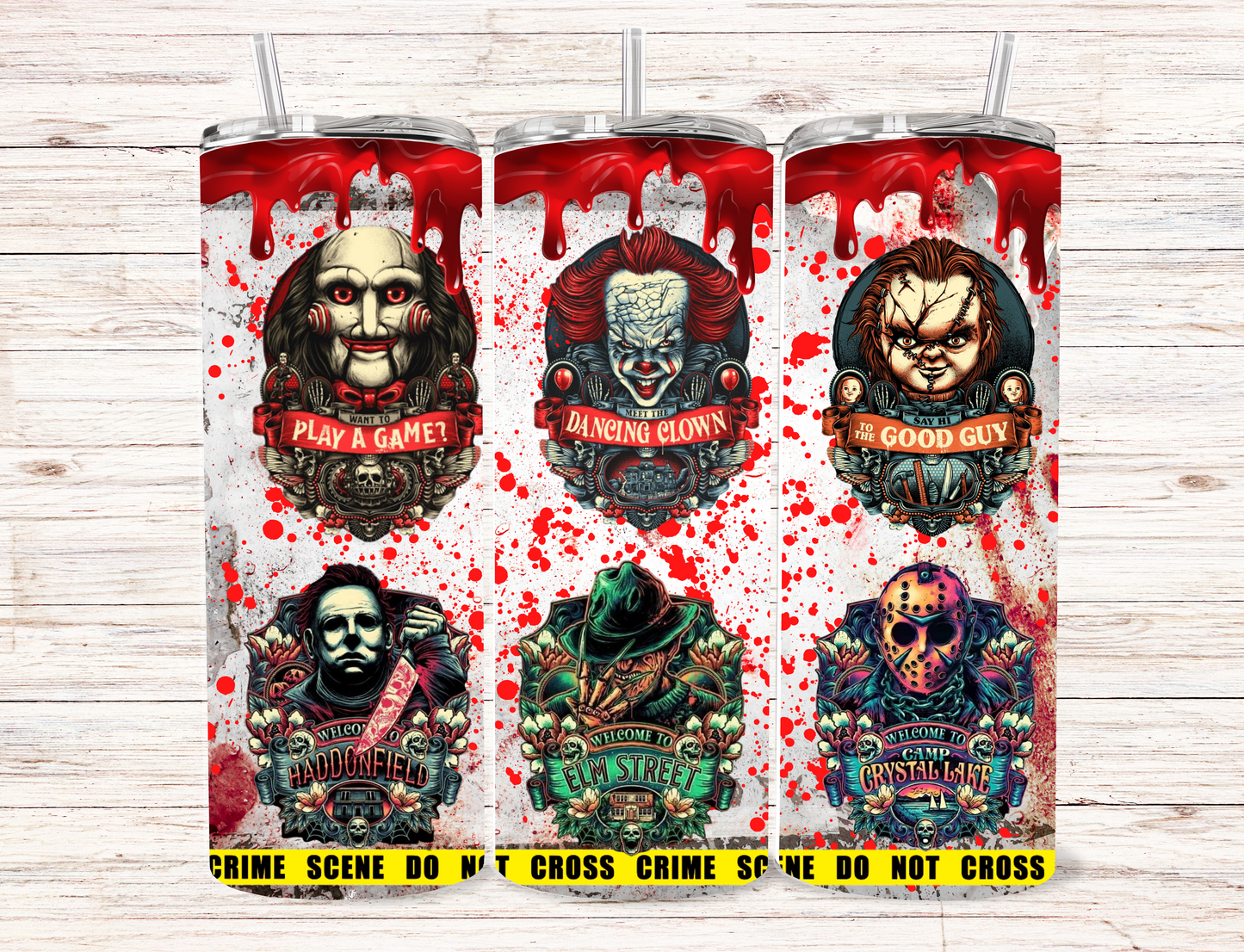 Crime Scene Horror Characters Skinny Tumbler